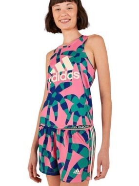 FARM Rio & Adidas Pink Multicolor Tropical Print Athletic Sleeveless Jersey